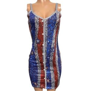 Stars Multi Colored Mini Dress M Faux Button Cotton /poly Shirt Tank Dress